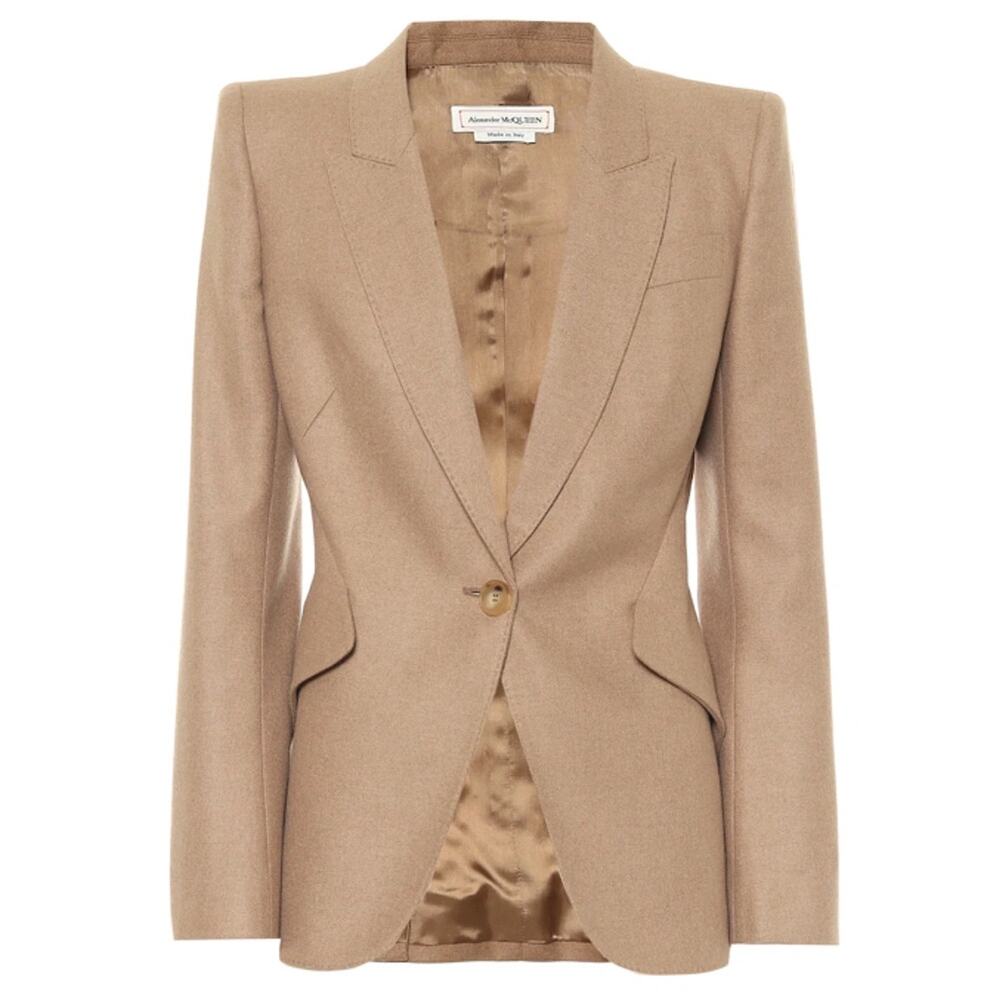 Alexander McQueen $2,450 Camel Hair Peplum Blazer Size XS 38 IT 0-2 US